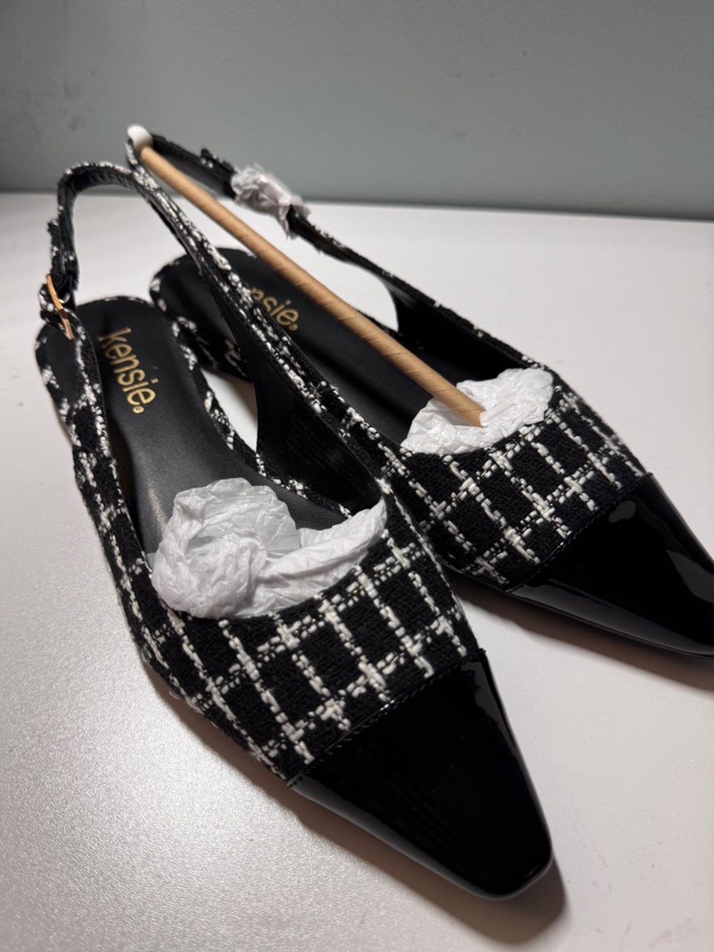 NIB Kensie Piper Black Boucle Slingback Flats - Size 6.5M